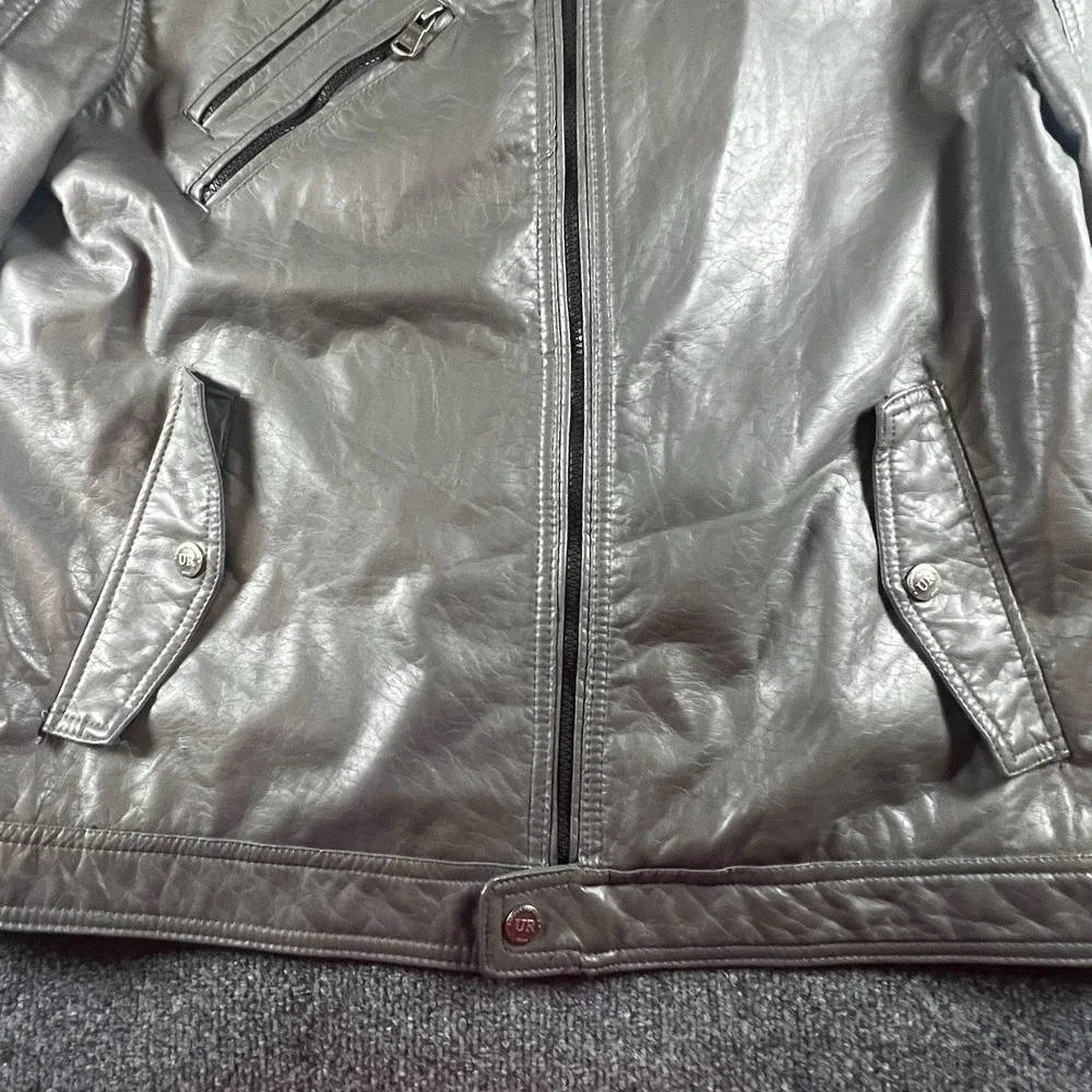 Urban Republic Men's Faux Leather Moto‎ Jacket Gray Quilted Size L